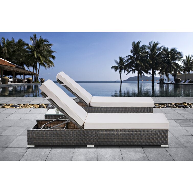 Brayden Studio Putney Outdoor Wicker Chaise Lounge with Table